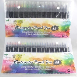 2 NEW 24 Brush Watercolor Markers Water Based Pen Flexible Nylon Colors Painting - Picture 1 of 10