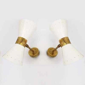 Wall Light Lamp Italian Stilnovo Diablo White in Raw Brass Finish , Wall Lightin - Picture 1 of 6