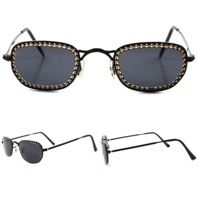 Óculos de sol oval retangular preto steampunk original vintage Deadstock exclusivo - Imagem 1 de 4
