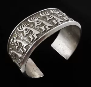 Alvin Thompson Navajo Heavy 74g Cast Sterling Silver Kokopelli Cuff Bracelet - Picture 1 of 7