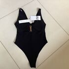Zara Black Bodysuit Size S New With Tags Chain And Cut Out Detail High Leg