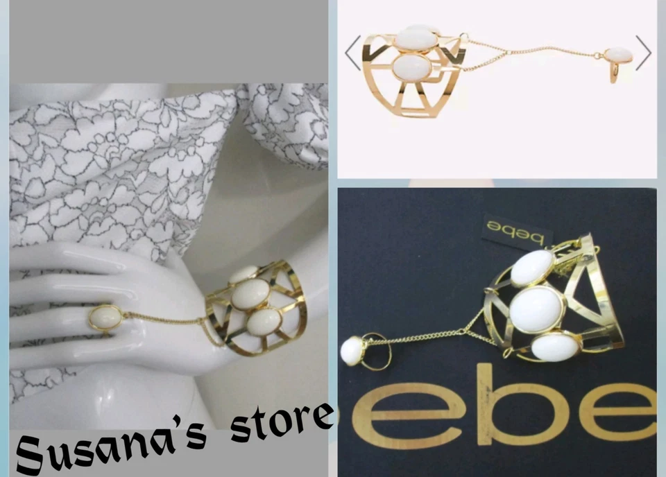 NWT bebe SIZE 7, 8, 9 Cabochon Ring & Cuff  FITS Exotic cage cuff bracelet set - Image 1 of 4