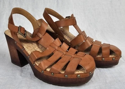 Sandalias de plataforma Korks Whitney para mujer talla 8M marrón con tiras bloque 3,75" tacón boho Foto 1 de 4