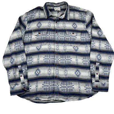 Camisa de ciudad plateada de doble tejido Good Fortune AOP Aztec Lucky Brand para hombre 2XL azul Foto 1 de 4
