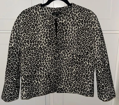 Ann Taylor Chaqueta Manga 3/4 Frente Abierto Estampado Animal Negro Blanco Talla S Foto 1 de 4