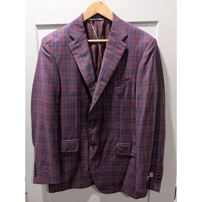 Chaqueta Blazer Canali Para Hombres Borgoña a Cuadros Hecha en Italia Mezcla de Lana 40R? Foto 1 de 4