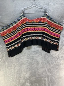 1930s Huipil Poncho Hand Loomed Cotton Bohemian Serape Cape Top VTG - Picture 1 of 2