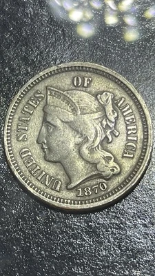 1870 Three Cent Nickel Coin, Philadelphia US Mint, Three Cent - Image 1 of 2