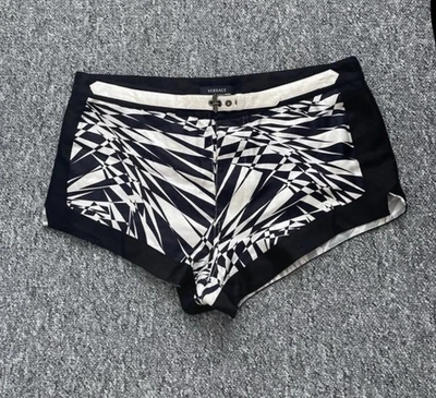 Shorts Versace de seda IT50 feminino preto branco W32 cinto seda grossa - Imagem 1 de 4