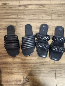 Nwob 2 Pairs Of Womens Size 9 Time And True Black Memory Foam Sandals - Picture 1 of 6