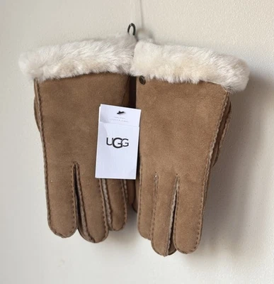 Talla L - Guantes de piel de oveja UGG para mujer con lámina de piel PT - Castaño Nuevos con etiquetas Foto 1 de 4