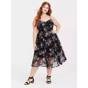 Torrid Floral Mesh Babydoll Midi Dress Sleeveless Black Womens Plus Sz 1X - Picture 1 of 8