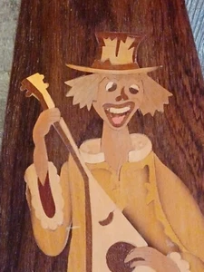 Notturno Intarsio Inlaid Wood Art ☆ Wacky Clown Playing String Instrument - Picture 1 of 14