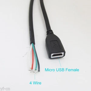 100pcs 0.3M/1ft Micro 5pin USB Female Jack 4 wires Power Pigtail Cable Cord DIY - Picture 1 of 5
