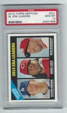 2015 Topps Heritage NL LEADERS KERSHAW CUETO WAINWRIGHT #221 Graded PSA 10 pop 5