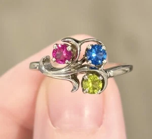 14K Rainbow Spinel red blue green gemstone cluster vintage white gold ring - Picture 1 of 10