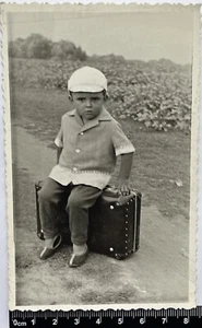Old Photo Cute Children, Charming Attractive Boy With Suitcase #2609 - Picture 1 of 3