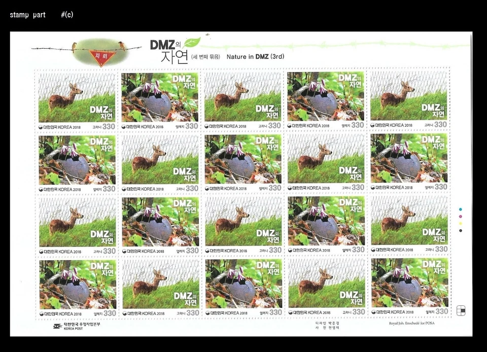 Hoja Nature of DMZ, guerra, zona desmilitarizada, diente de perro violeta, ciervo, Corea 2018 Foto 1 de 1