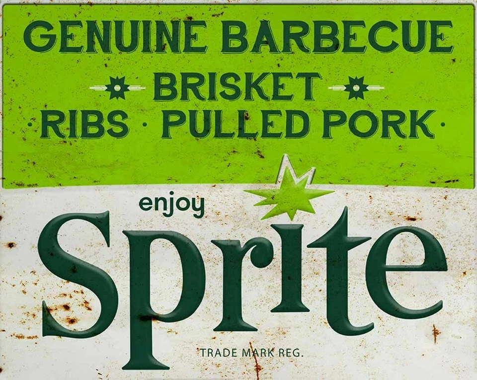 ENJOY SPRITE GENUINE BARBECUE 15" HEAVY DUTY USA MADE METAL ADVERTISING SIGN - Image 1 of 1