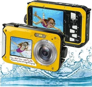 Dual Screens Waterproof Digital Camera, Full HD 2.7K 48MP 10ft 16X Digital Zoom - Picture 1 of 9