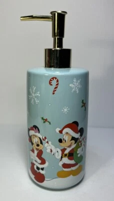 DISNEY Mickey & Minnie Mouse Soap Pump Lotion Dispenser Christmas Holly Holiday - Image 1 of 4