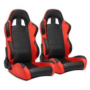 Universal Main Black Carbon Fiber PVC Reclinable Racing Seats Pair w/Slider - Picture 1 of 9