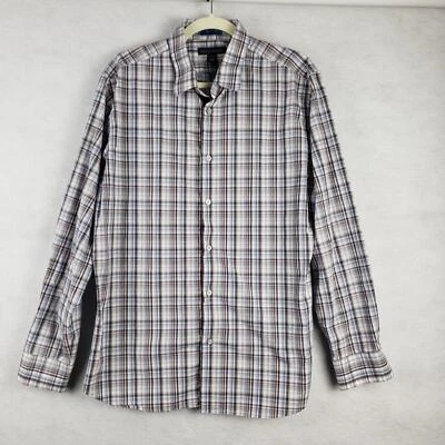 Camisa de vestir Banana Republic para hombre manga larga a cuadros azul marrón clásica informal Foto 1 de 4