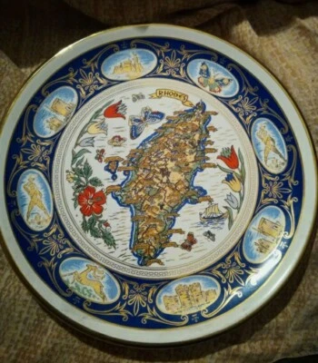 Piatto Pathos Keramik Hand Made Greece Rodi Rhodes 24 Kar Goldi 25cm Diametro  - Immagine 1 di 3