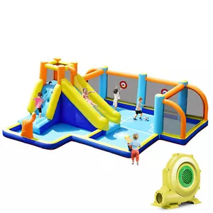 Inflatable Water Slide 7-in-1 Giant Kids Wet Dry Bounce House w/ 735W Blower - Picture 1 of 10