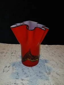 Vintage Red Yellow Handkerchief Art Glass Vase 9’’tall by 8’’ - Picture 1 of 6