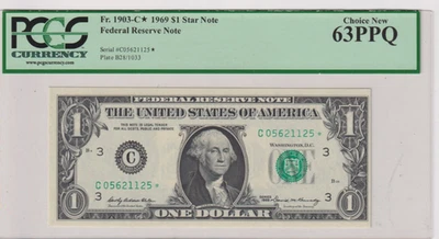 RARE 1969-A LATE ERROR Fr 1903-C* 1969 $1 FRN C05621125* PCGS 63PPQ PHILADELPHIA - Image 1 of 3