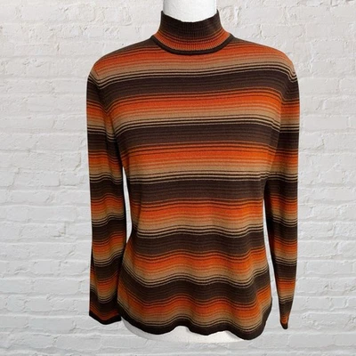 Suéter cuello simulado grunge vintage años 90 M naranja marrón rayas patinador suave acogedor y2k Foto 1 de 4