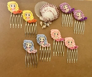 Mermaid Silver Hair Combs Set Rhinestones Beach Theme Girl Hair Accessory - Picture 1 of 11