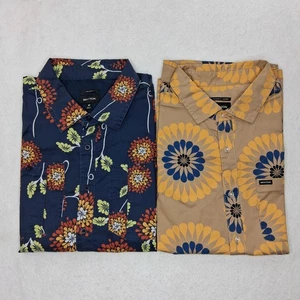 Brixton Hawaiian Shirt Lot Mens Large Charter Tropical Vacation Beach Blue & Tan - Picture 1 of 24