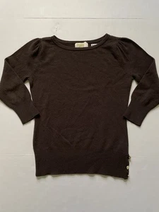 Peck & Peck Sweater Womens M Brown 100% Cashmere Puff 3/4 Sleeve Buttons - Picture 1 of 8
