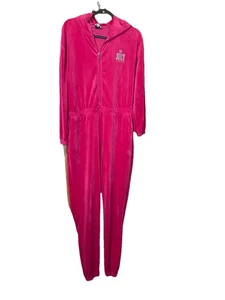 JUICY COUTURE VELOUR PINK ONE PIECE ZIP FRONT HOODED JUMPSUIT WOMEN'S SIZE L - Picture 1 of 4