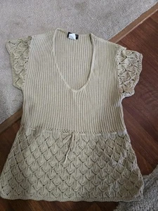 Vtg 90s Say What? Jr Sz Medium Beige Crochet Cropped  Top Boho  - Picture 1 of 1