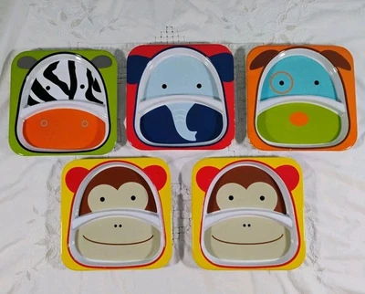 Juego de 5 platos de melamina Skip Hop Zoo Animal Compartimento 8" Mono Cebra Elefante Foto 1 de 4