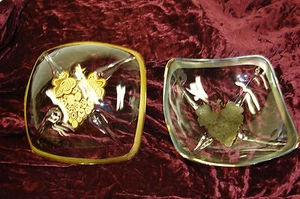 Mid-Century Georges Briard UNUSUAL GRAPE DESIGN * 2 Square Silver & Gold Bowls - Picture 1 of 11