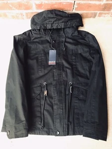 Edwin Hooded Snap Button Front Zipper Black Jacket Size M New - Picture 1 of 12