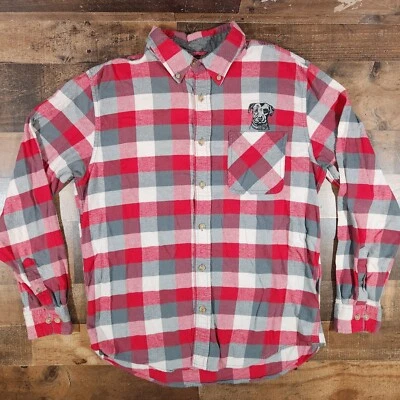 Lagunitas Beer Button Up Shirt Mens Medium Red Gray Flannel Dog Logo Embroidered - Image 1 of 4