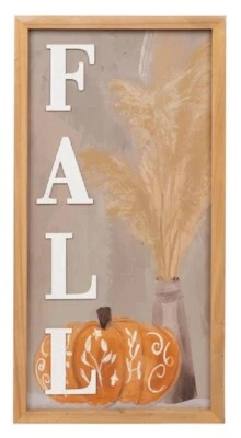 Placa de pared de madera con cubo de flor - "Caída" con calabaza 19" H Foto 1 de 2