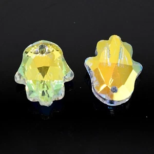 8 X CRYSTAL 19X14MM FACETED GLASS HAMSA JEWELLERY MAKING PENDANTS CLEAR AB - Picture 1 of 2