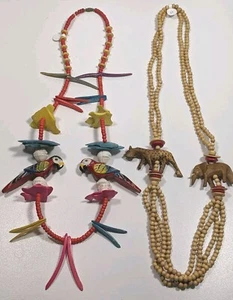 Collares de animales de madera tallados a mano loros elefante leopardo de colección lote de 2 nuevos en stock - Imagen 1 de 13