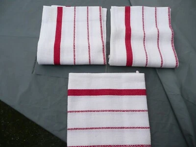 3 torchons vintage en coton rayé rouge - Photo 1/4