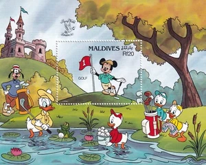Disney Maldivas Yvert SS 165 Londres 90 Deportes Mickey Goofy Donald - Imagen 1 de 1
