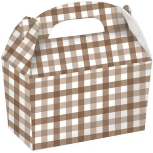 Teddy Brown Gingham Treat Favour Boxes 4pk Plaid Party Teddy Bear Baby Shower - Picture 1 of 1