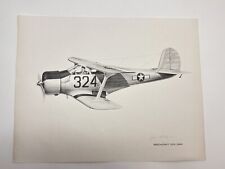 1938 Beechcraft D17S Aviation Art Print Signed S.J. Joe DeMarco 1970s Era 11x14"
