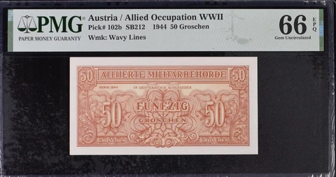 Austria 50 Groschen 1944 P 102 Gem UNC PMG 66 EPQ Top Pop Cover