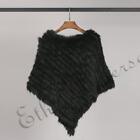 Lady Hand Knitted Poncho Bridesmaid Wrap Real Rabbit Fur Cape Wedding Scarf Coat